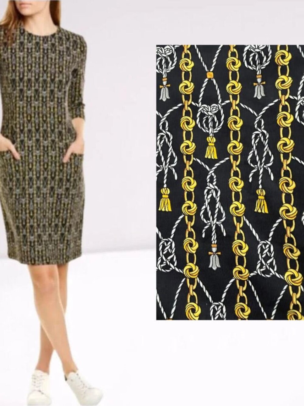 J.McLaughlin Catalyst Catalina Cloth Chain Print Dress Size M Black/Yellow